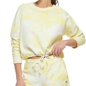 DKNY NWT Women's Drawstring Hem Tie Dye Pullover XS Yellow Timeless Comfort Nice